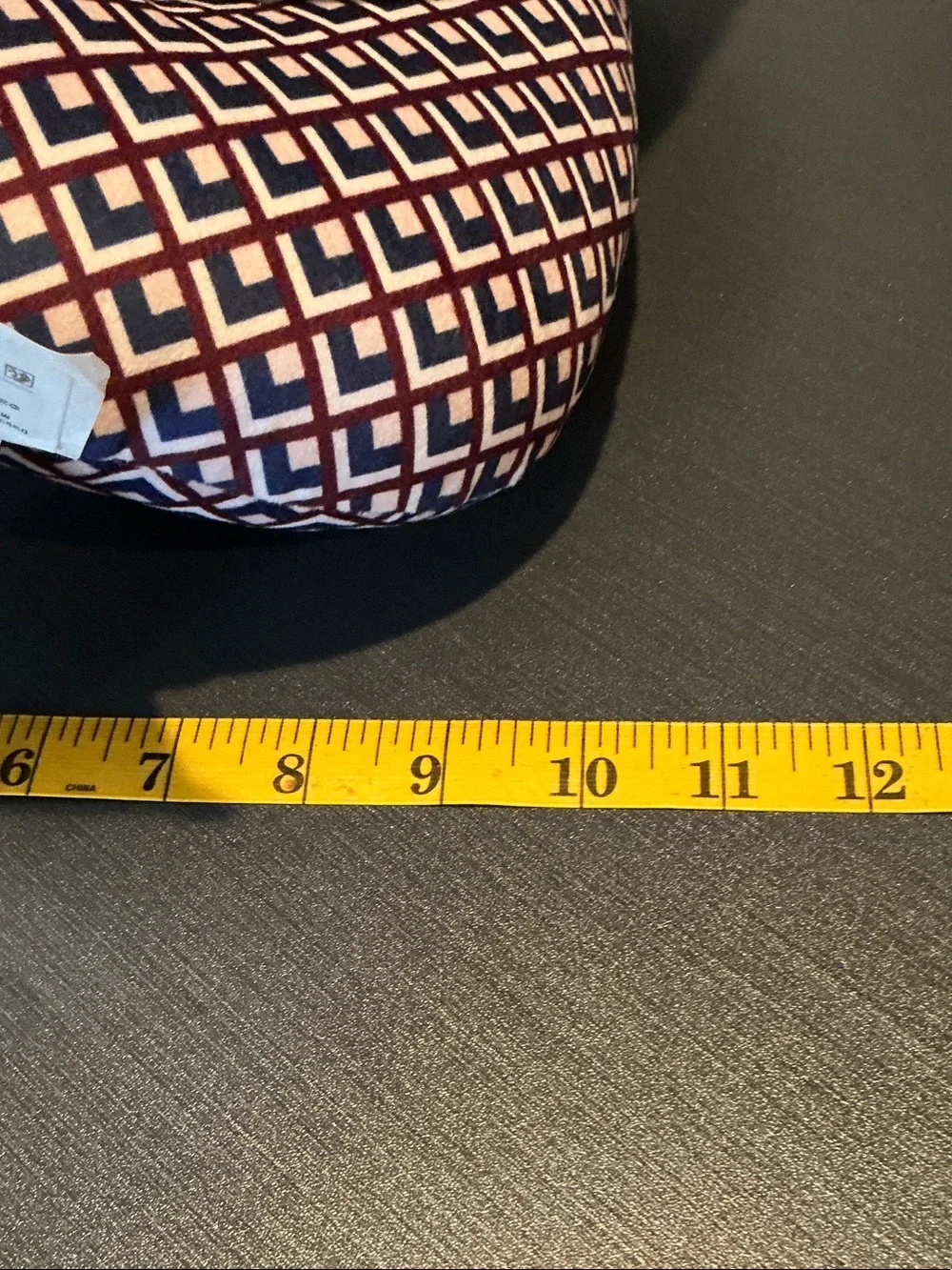 Patterned Throw/Neck Pillow in Navy and White with Burgundy Accents